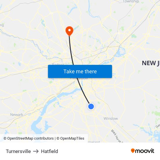 Turnersville to Hatfield map