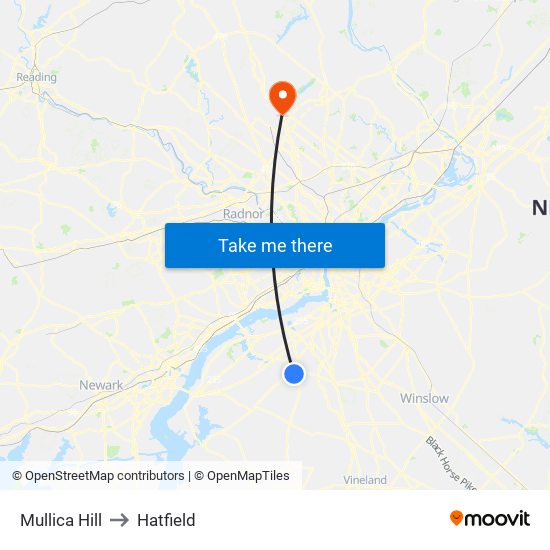 Mullica Hill to Hatfield map