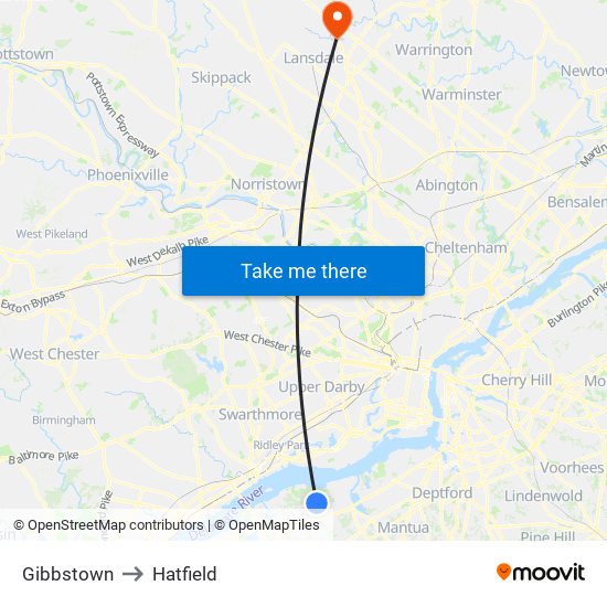 Gibbstown to Hatfield map