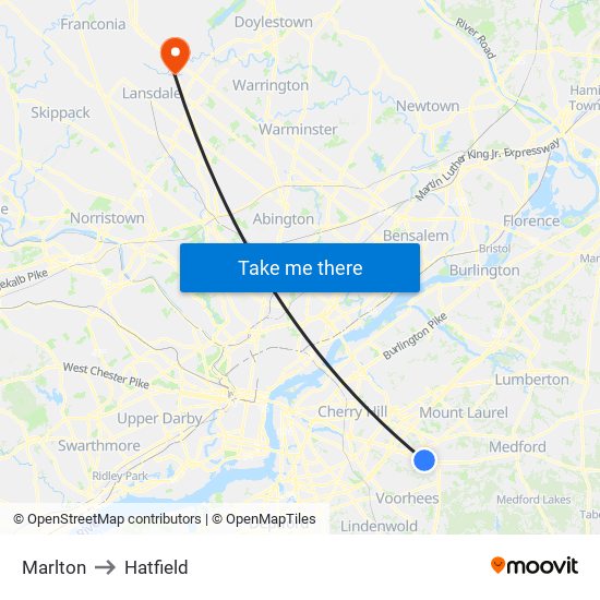 Marlton to Hatfield map
