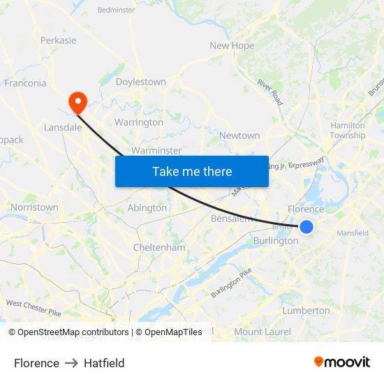 Florence to Hatfield map