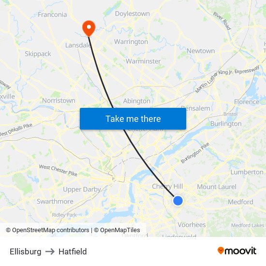 Ellisburg to Hatfield map