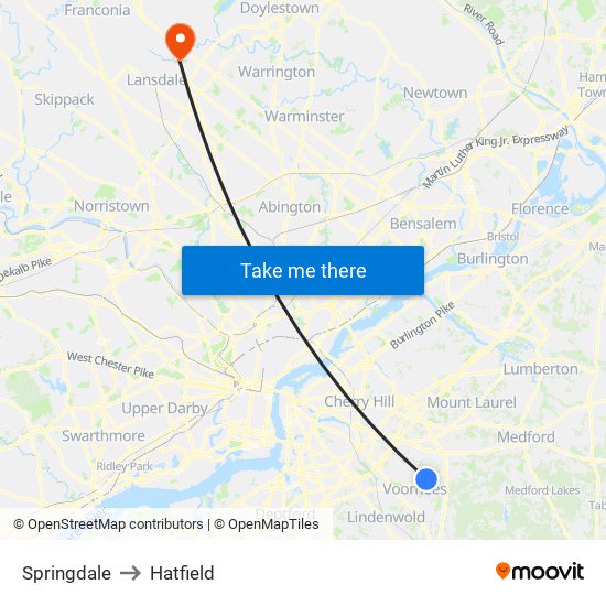 Springdale to Hatfield map