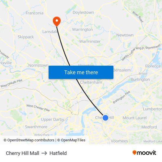 Cherry Hill Mall to Hatfield map