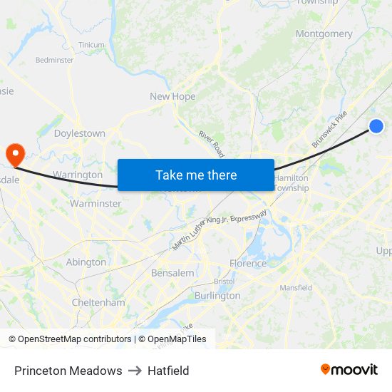 Princeton Meadows to Hatfield map