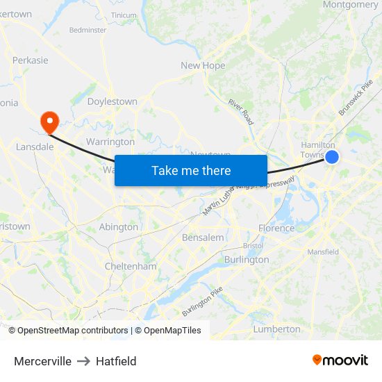 Mercerville to Hatfield map