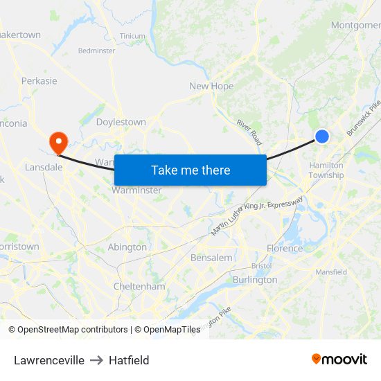 Lawrenceville to Hatfield map