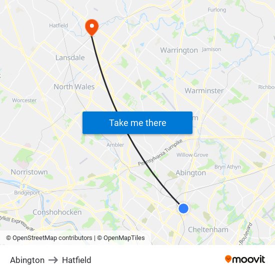 Abington to Hatfield map