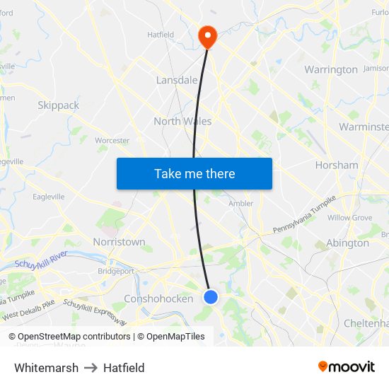 Whitemarsh to Hatfield map