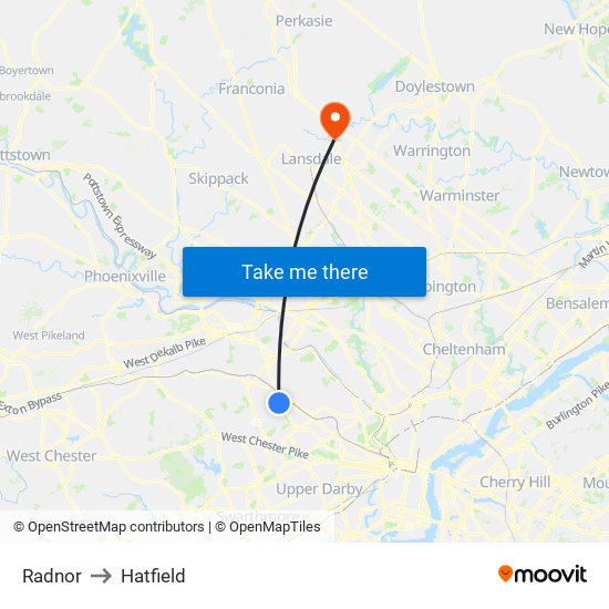Radnor to Hatfield map