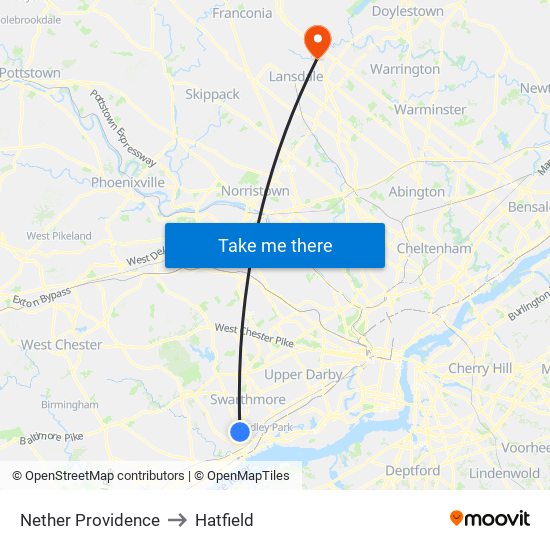 Nether Providence to Hatfield map