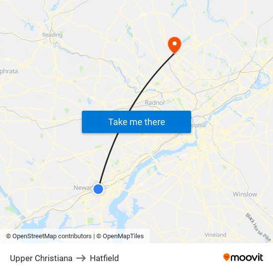 Upper Christiana to Hatfield map