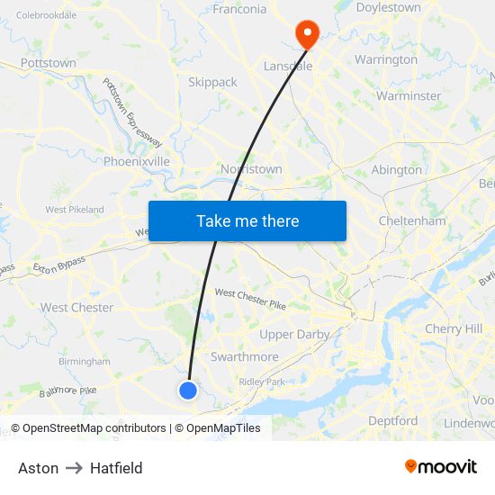 Aston to Hatfield map