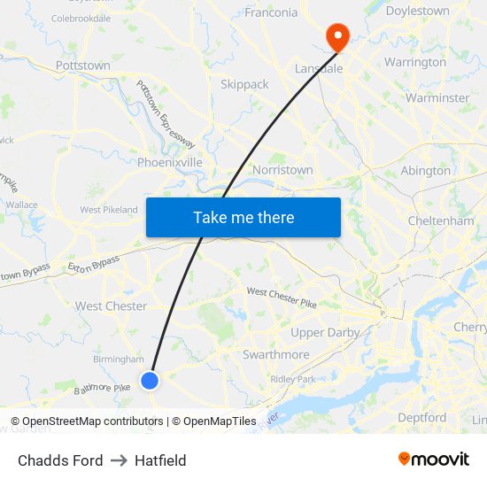 Chadds Ford to Hatfield map