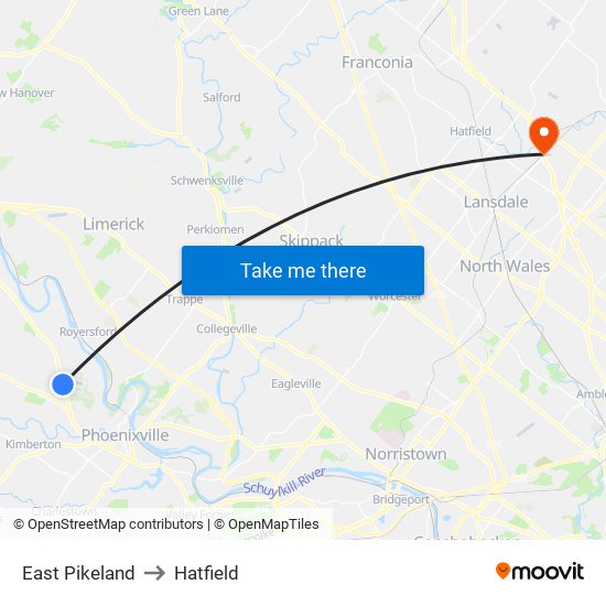 East Pikeland to Hatfield map