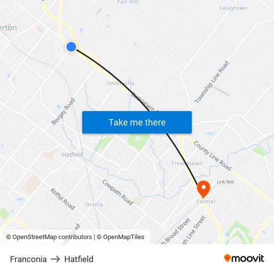 Franconia to Hatfield map