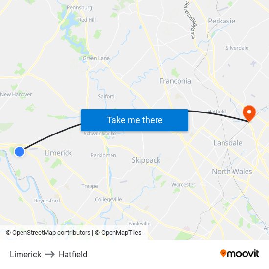 Limerick to Hatfield map