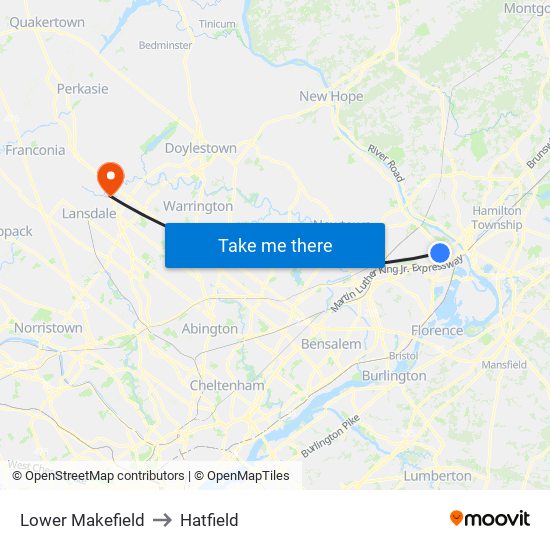Lower Makefield to Hatfield map