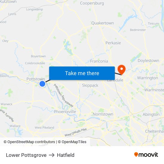 Lower Pottsgrove to Hatfield map