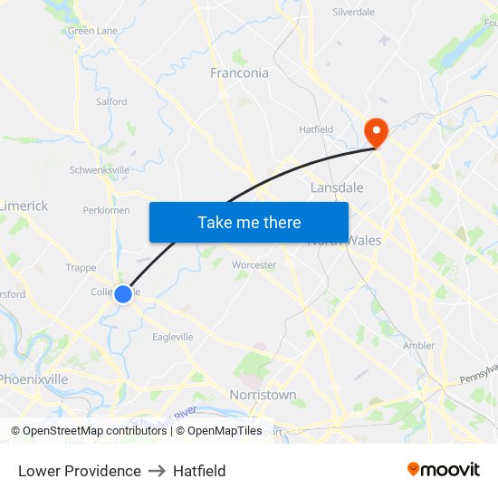 Lower Providence to Hatfield map