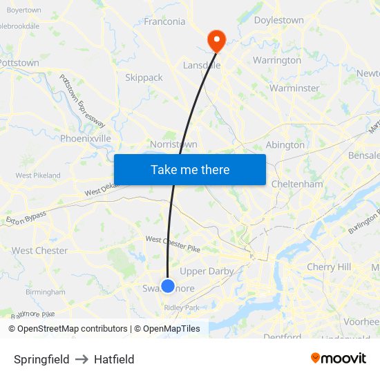 Springfield to Hatfield map