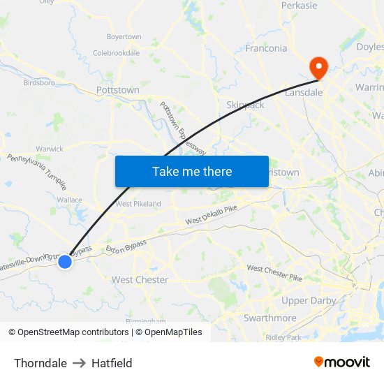 Thorndale to Hatfield map