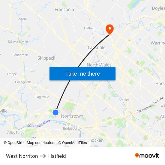 West Norriton to Hatfield map