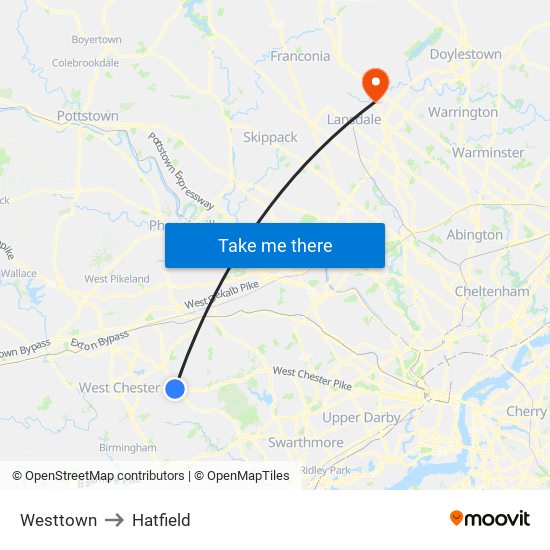 Westtown to Hatfield map