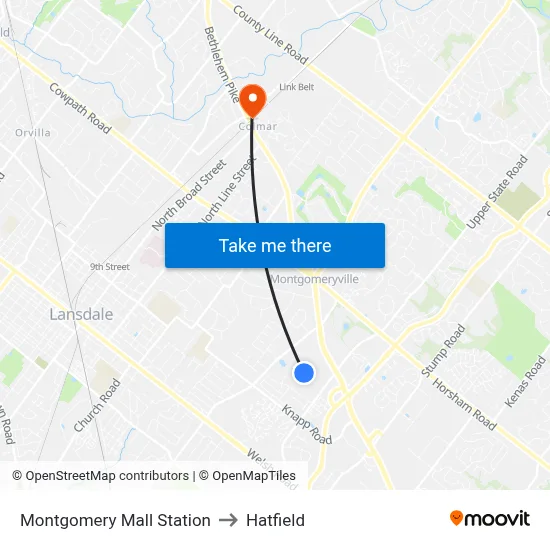 Montgomery Mall Station to Hatfield map