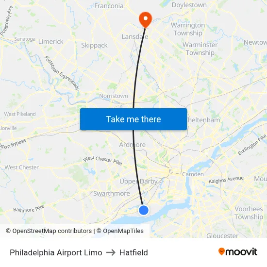 Philadelphia Airport Limo to Hatfield map