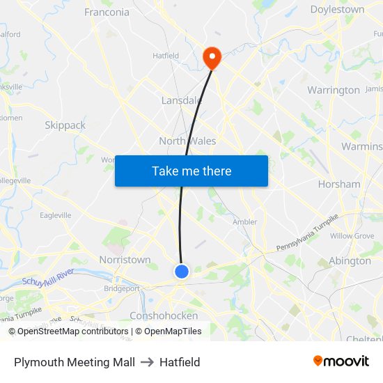 Plymouth Meeting Mall to Hatfield map