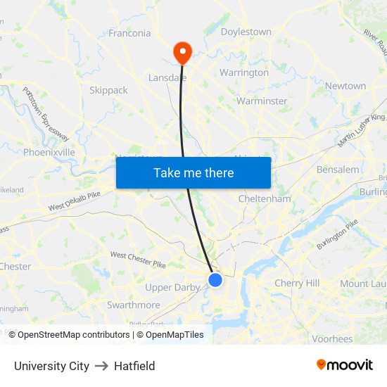 University City to Hatfield map