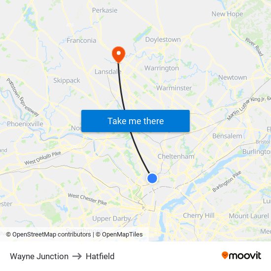 Wayne Junction to Hatfield map