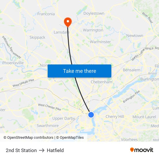 2nd St Station to Hatfield map
