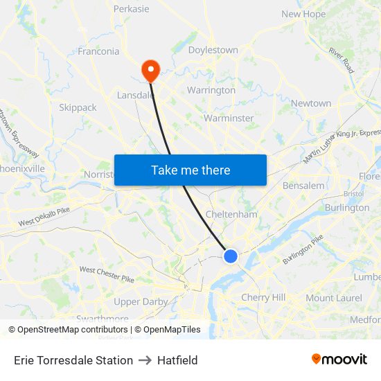 Erie Torresdale Station to Hatfield map