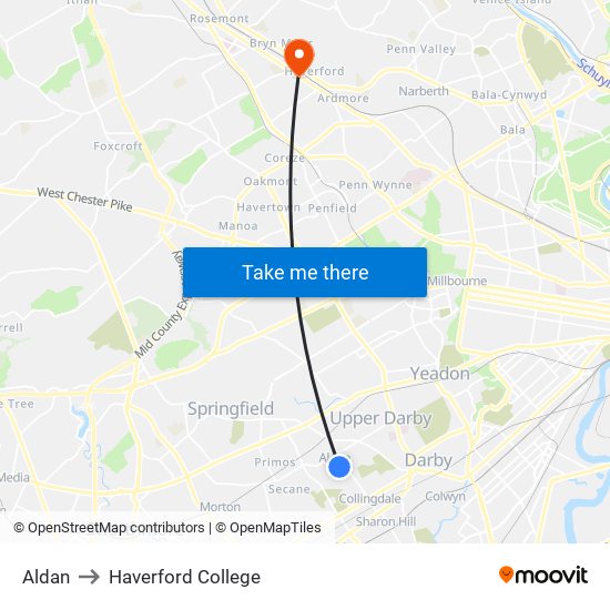 Aldan to Haverford College map
