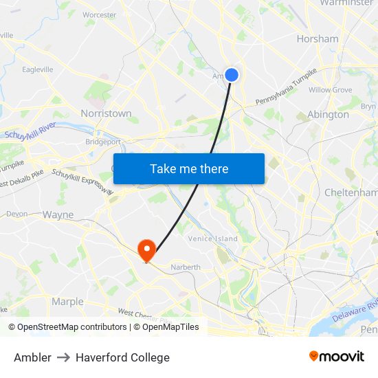 Ambler to Haverford College map