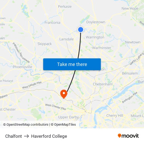 Chalfont to Haverford College map