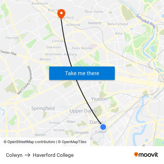 Colwyn to Haverford College map