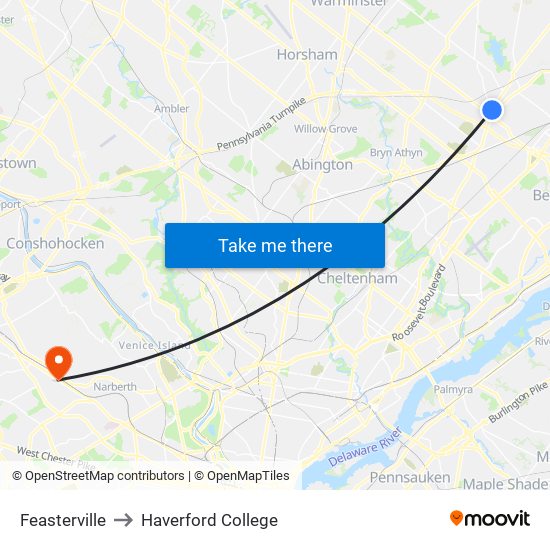 Feasterville to Haverford College map