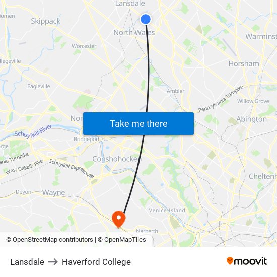 Lansdale to Haverford College map