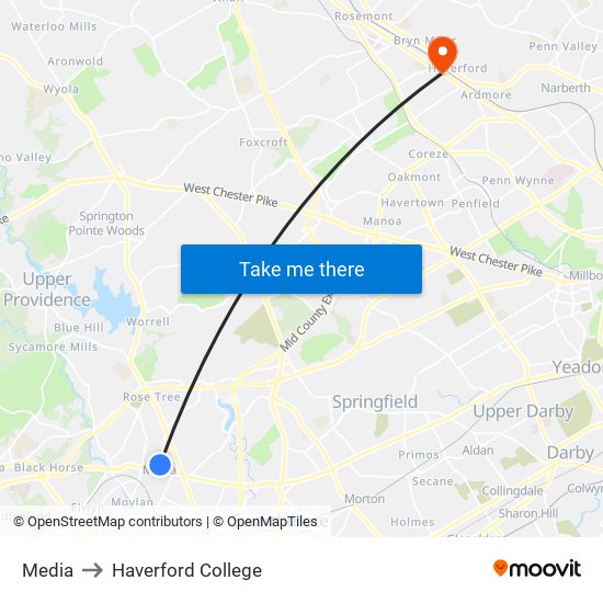 Media to Haverford College map