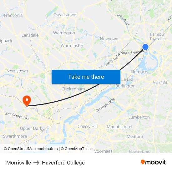 Morrisville to Haverford College map