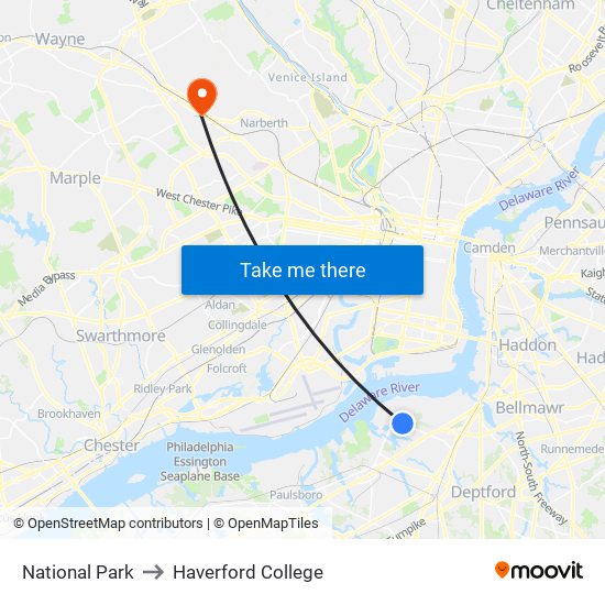 National Park to Haverford College map