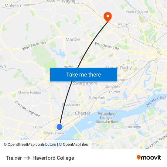 Trainer to Haverford College map