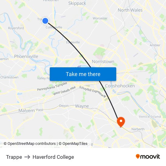 Trappe to Haverford College map