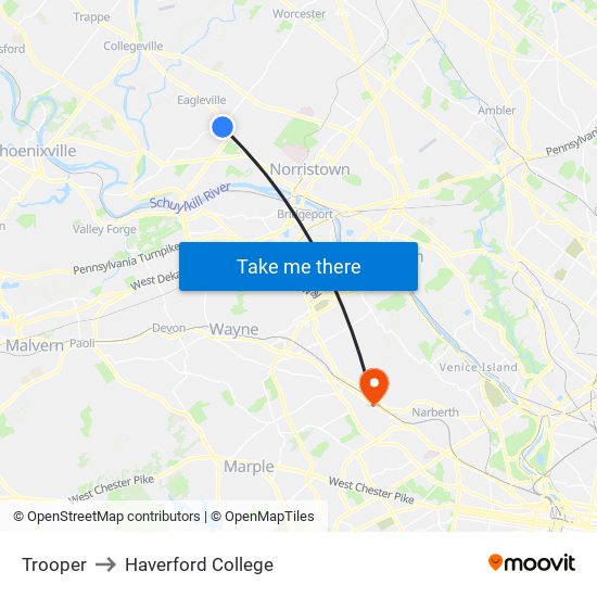 Trooper to Haverford College map