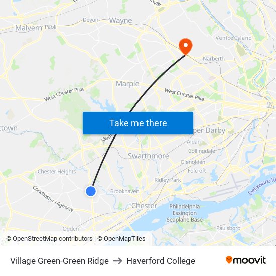 Village Green-Green Ridge to Haverford College map