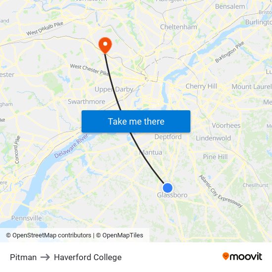 Pitman to Haverford College map