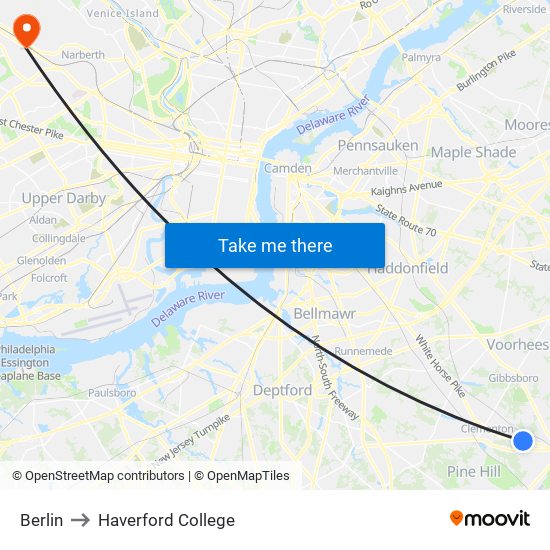 Berlin to Haverford College map